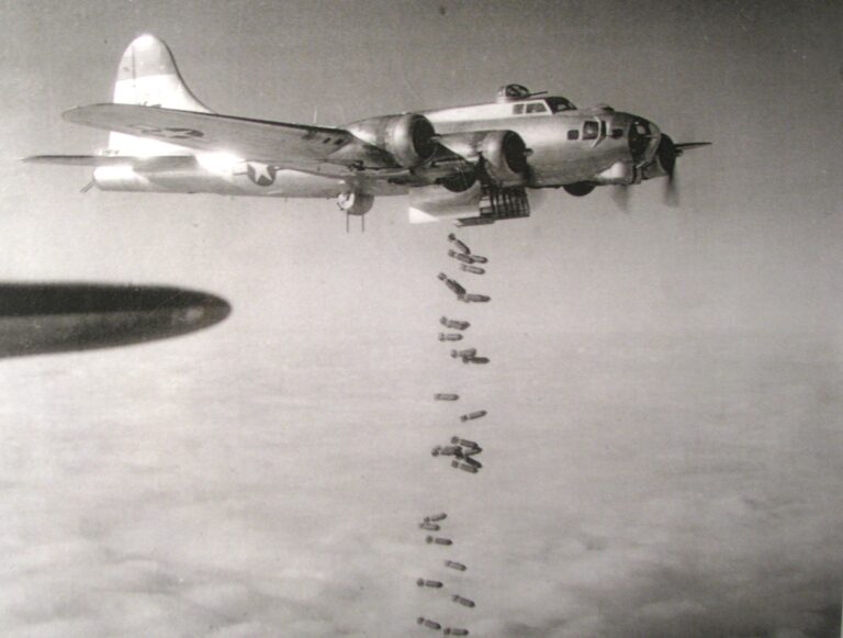 B-17 bomber dropping bombs during World War II